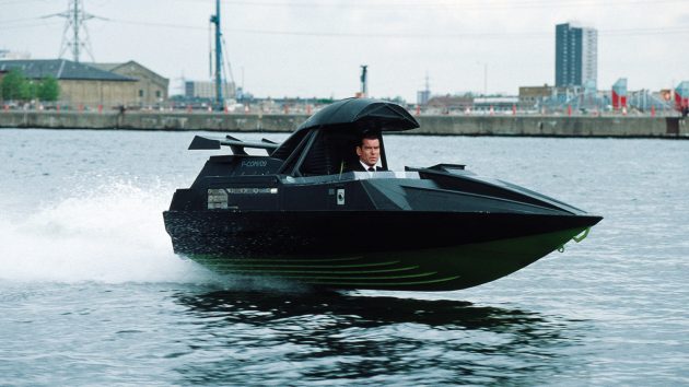 Pierce Brosnan gets fast and frantic on the Thames in The World Is Not Enough. Photo: Keith Hamshere/Getty Images