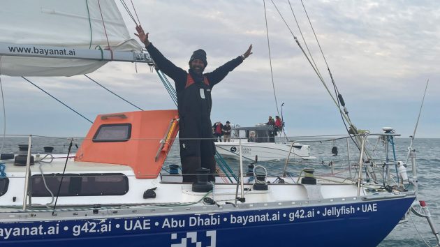 Abhilash Tomy has come second in the 2022 Golden Globe Race and is the first Indian to achieve a podium position in a solo round the world yacht race. Credit: Katy Stickland